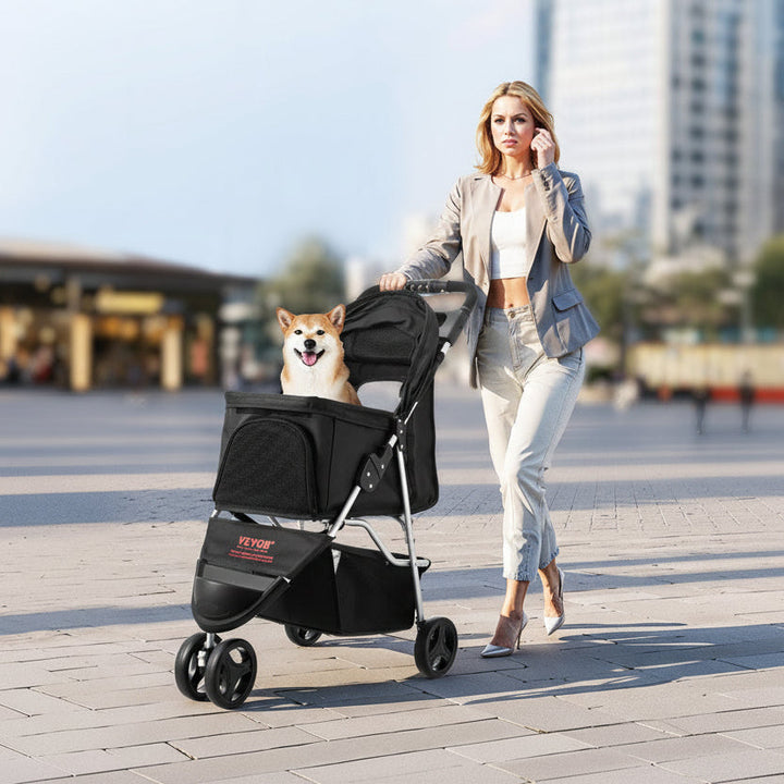 The Growing Mart Foldable 3 Wheel Pet Stroller with Brake for Safe Travel