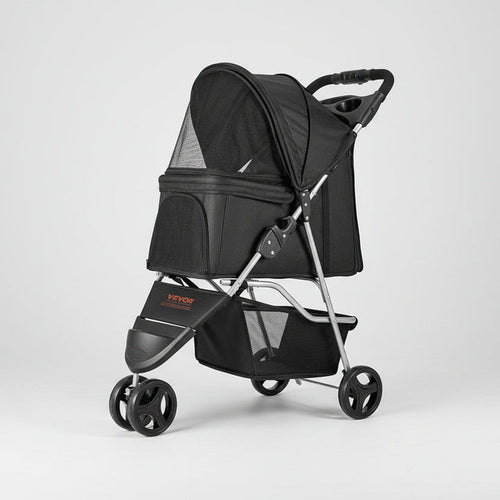 The Growing Mart Foldable 3 Wheel Pet Stroller with Brake for Safe Travel