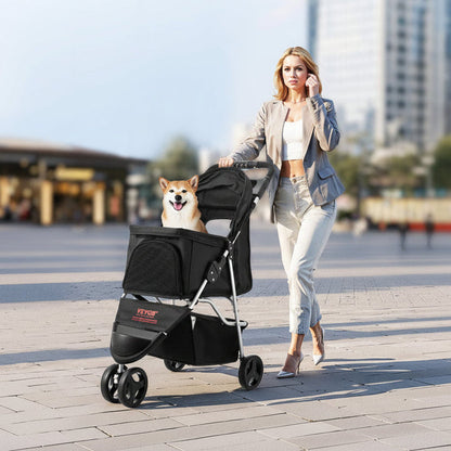 The Growing Mart Foldable 3 Wheel Pet Stroller with Brake for Safe Travel