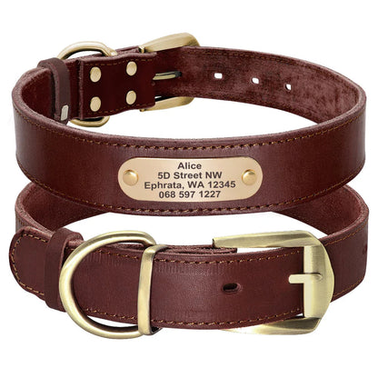 The Growing Mart Personalized Leather Dog Collar with Engraved Name Plate